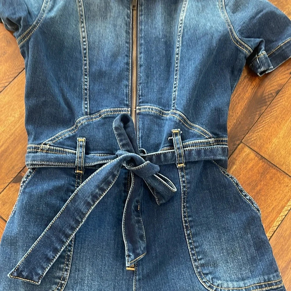 SUKISO WOMEN'S NAVY KIRA SHORT SLEEVED DENIM JUMPSUIT OVERALL SIZE SMALL - Picture 6 of 17